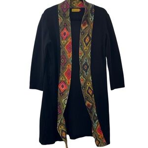 BENARES Open Front Colorful Tapestry Trim Duster Cardigan size Small